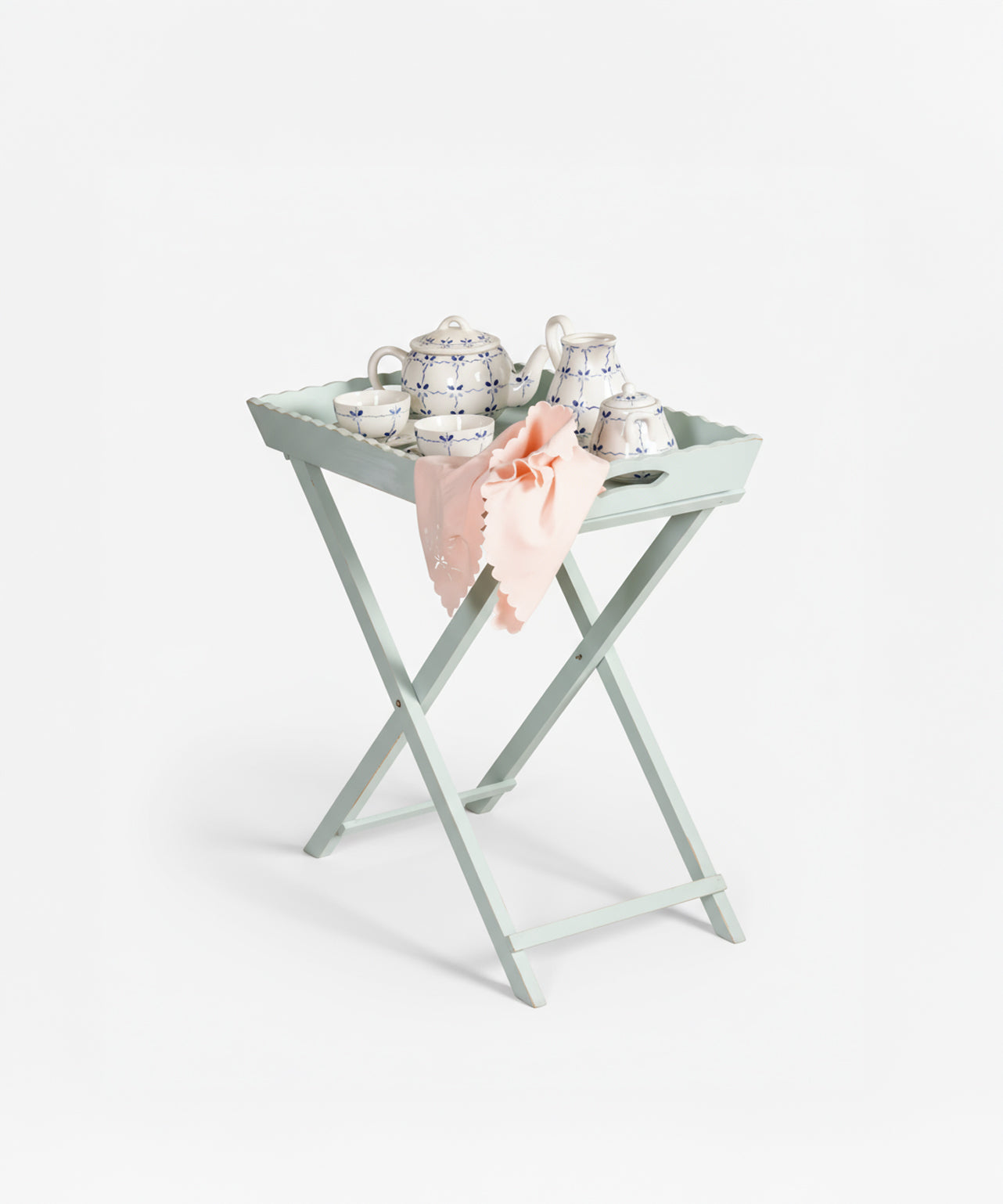 Folding side table with tray