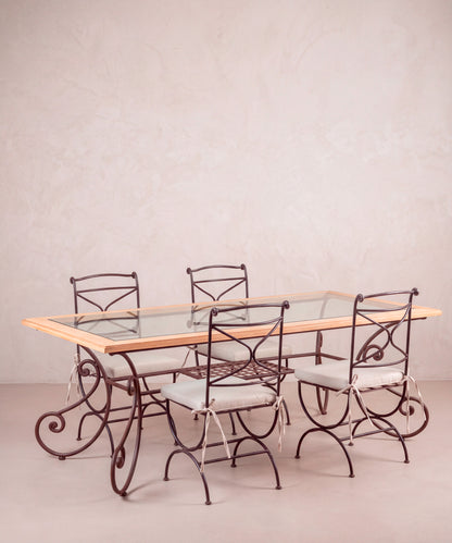 Mesa de Comedor de Forja y Roble con 4 Sillas | Francia, Años 50