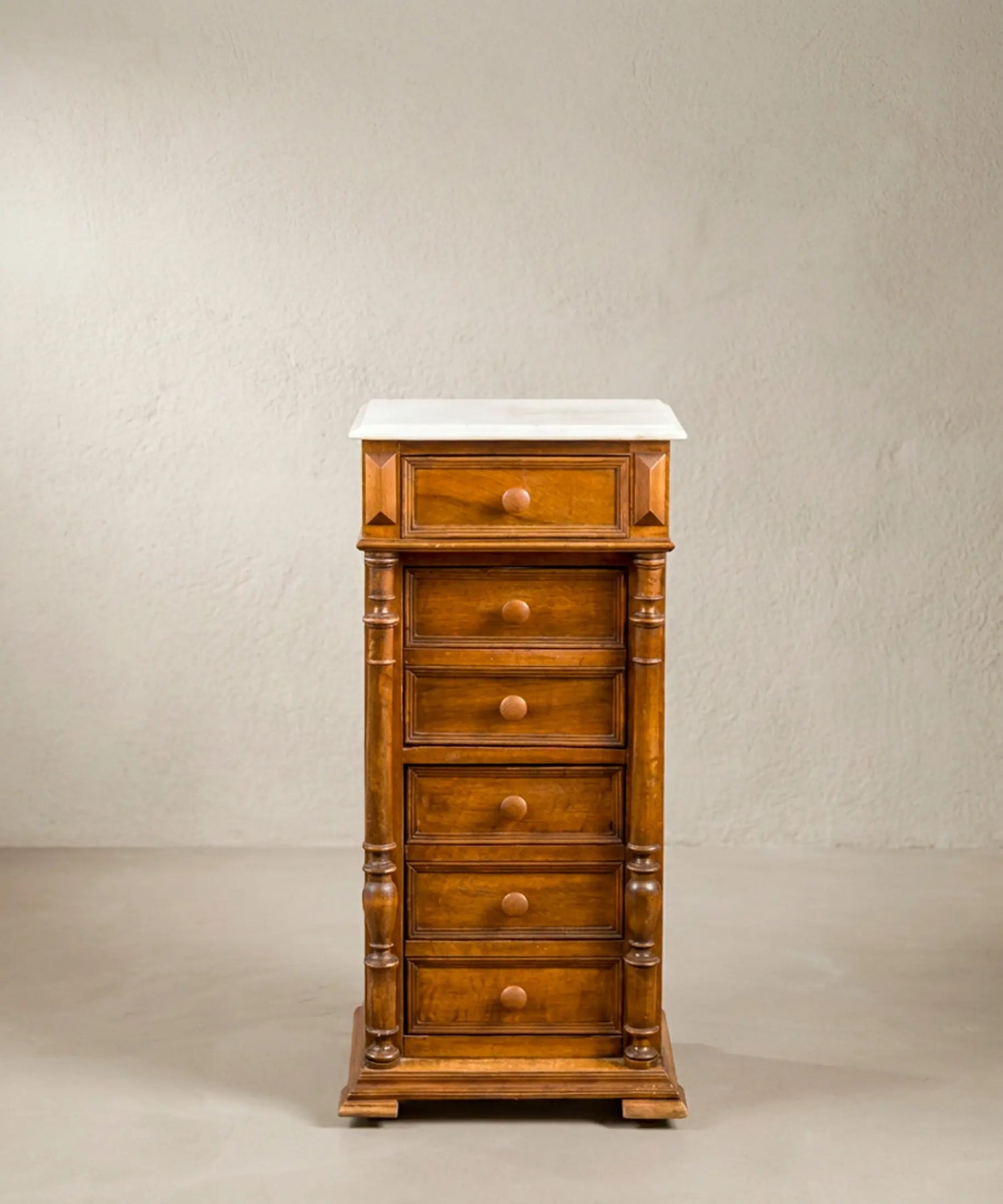 Mueble Auxiliar Antiguo de Nogal y Mármol Blanco | Enrique II S. XIX