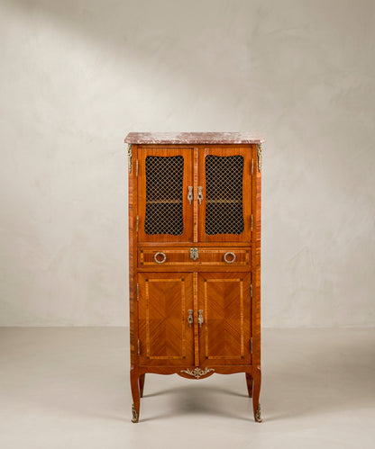 Mueble Auxiliar Vintage con Marquetería y Mármol | Estilo Transición