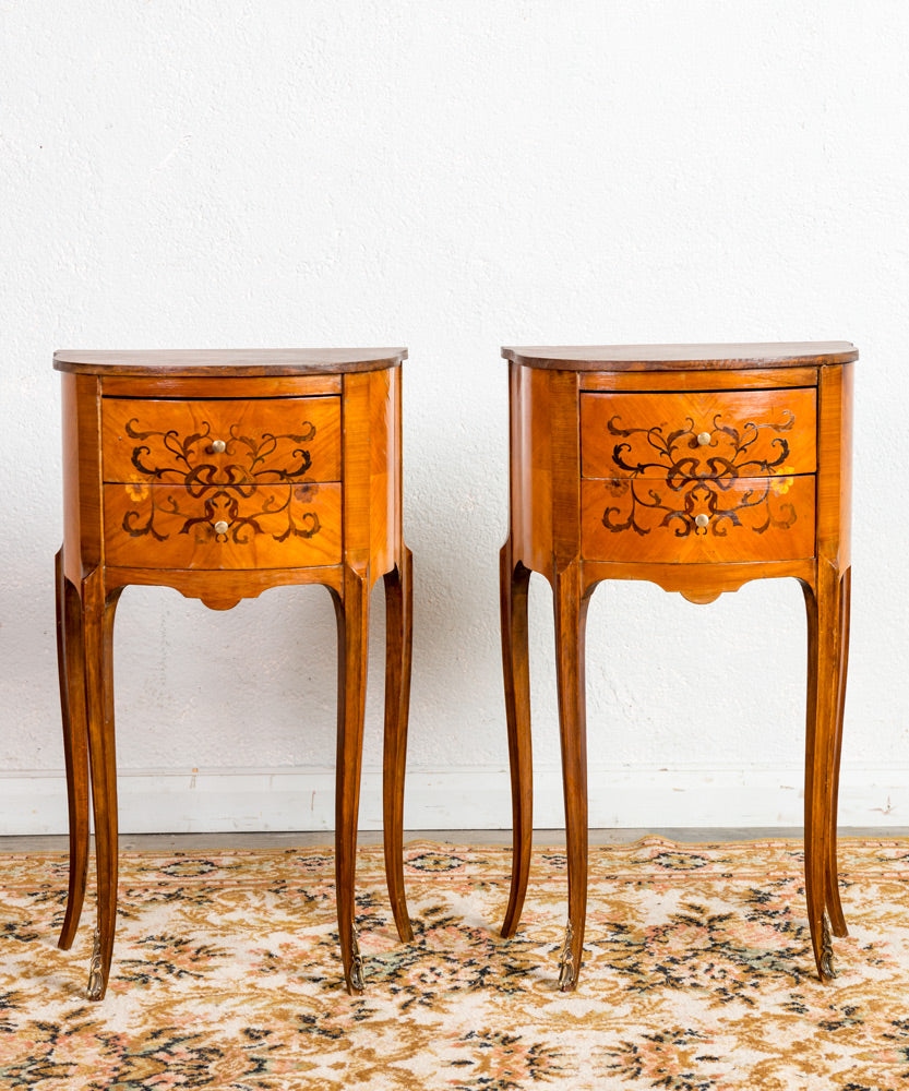 Pair of antique Neville feathered coffee tables