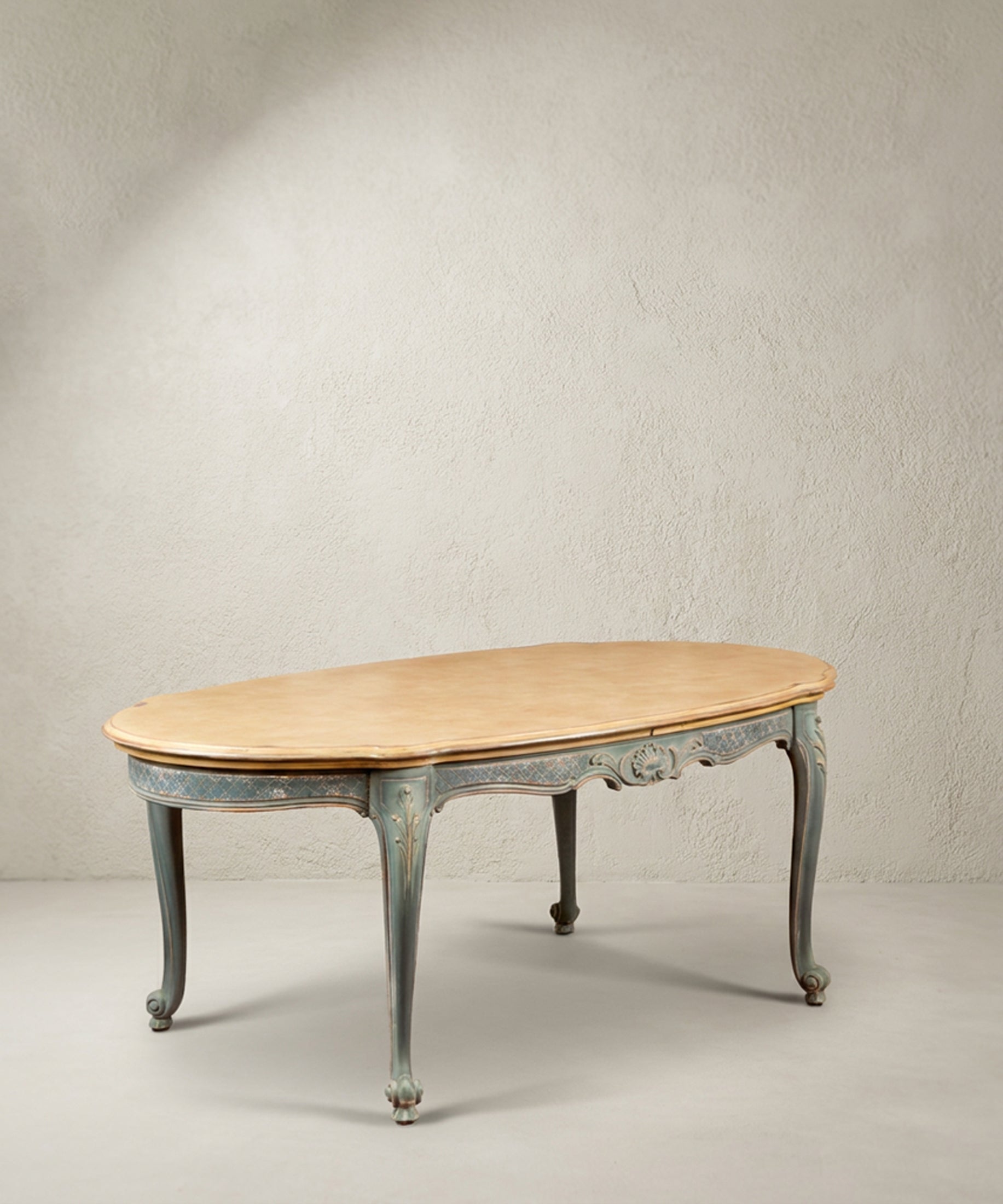Mesa de Comedor Extensible Ovalada | Luis XV Provenzal Decapada en Azul