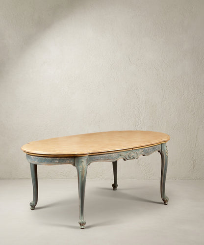 Mesa de Comedor Extensible Ovalada | Luis XV Provenzal Decapada en Azul