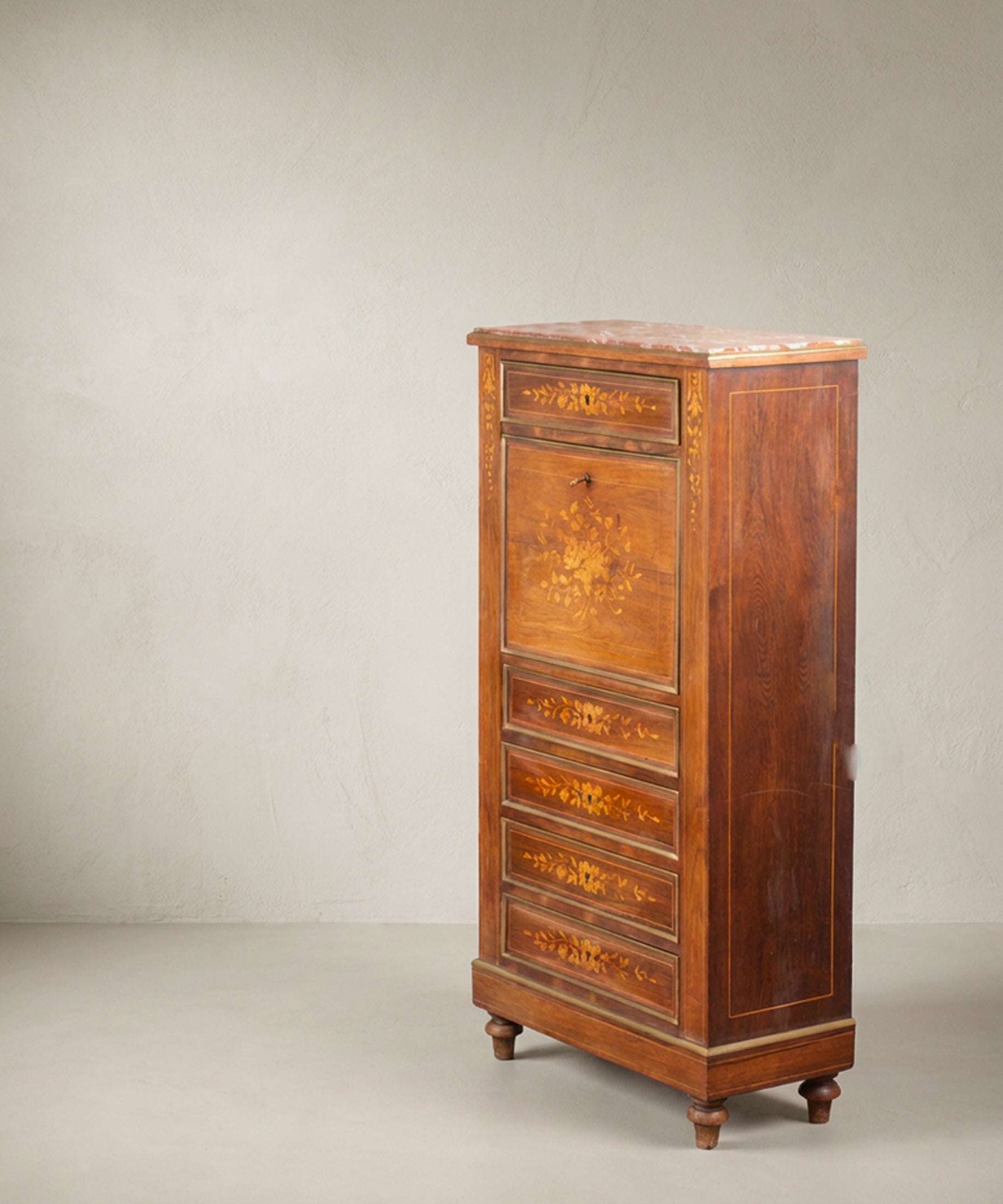 Secreter Napoleón III vista lateral con filetes de latón sobre palisandro — Antique Arte y Decoración