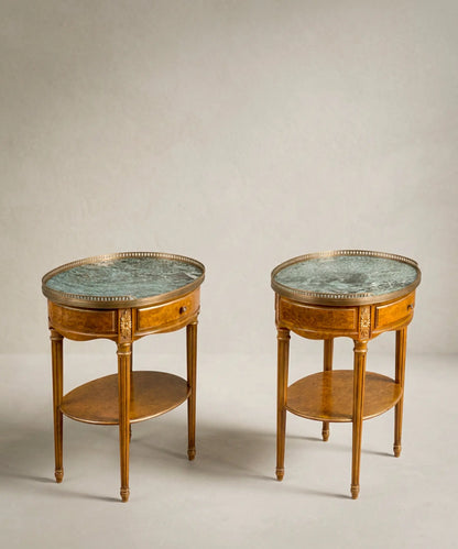 Pareja de Mesitas Auxiliares Vintage con Mármol Verde | Estilo Luis XVI