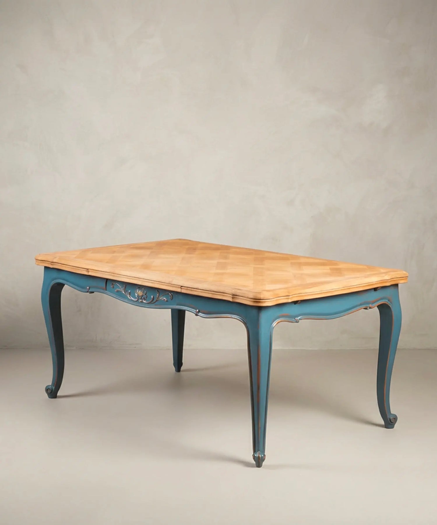 Mesa de Comedor Extensible con Parqué Versalles | Estilo Luis XV en Azul