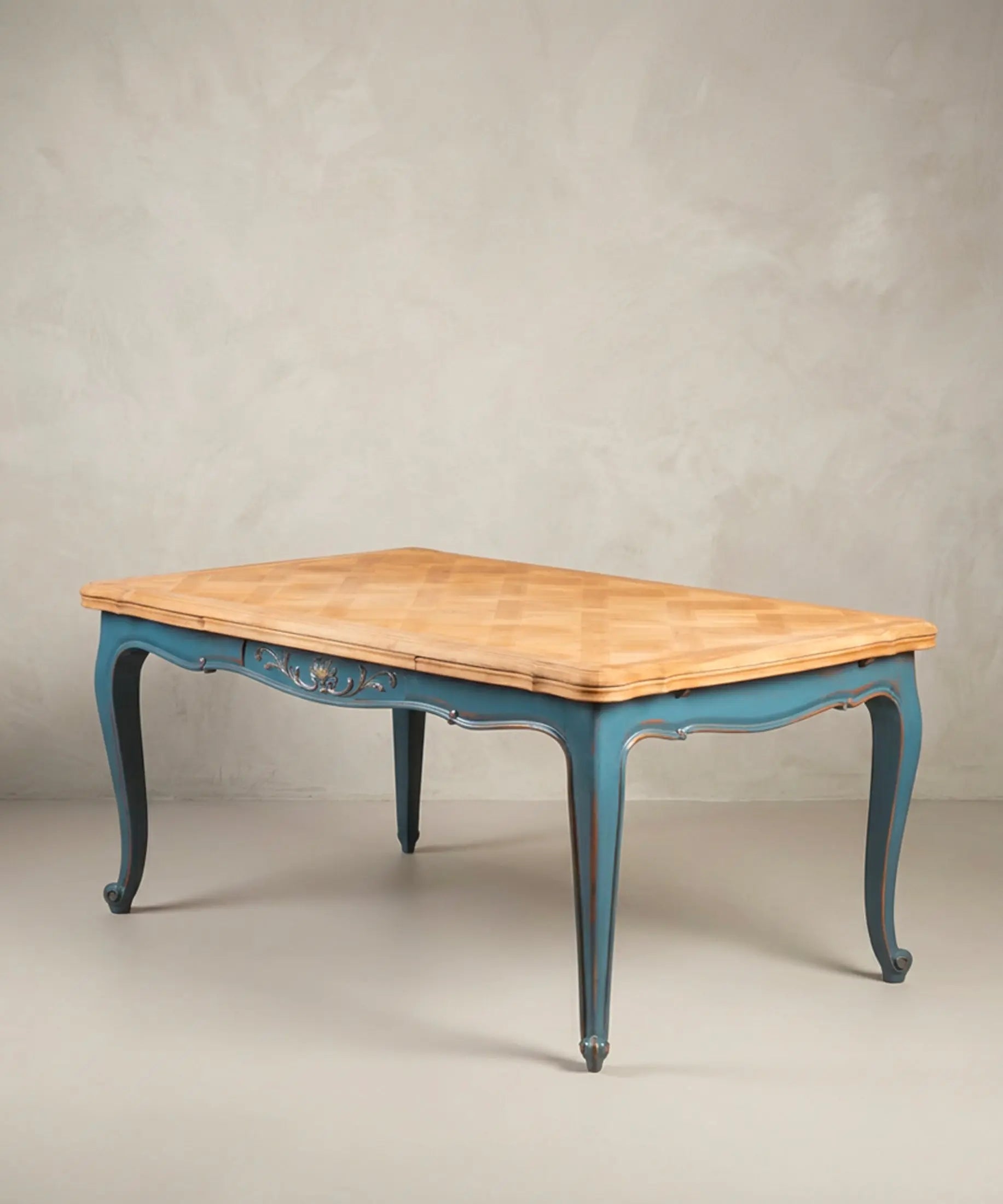 Mesa de Comedor Extensible con Parqué Versalles | Estilo Luis XV en Azul