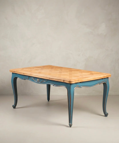 Mesa de Comedor Extensible con Parqué Versalles | Estilo Luis XV en Azul