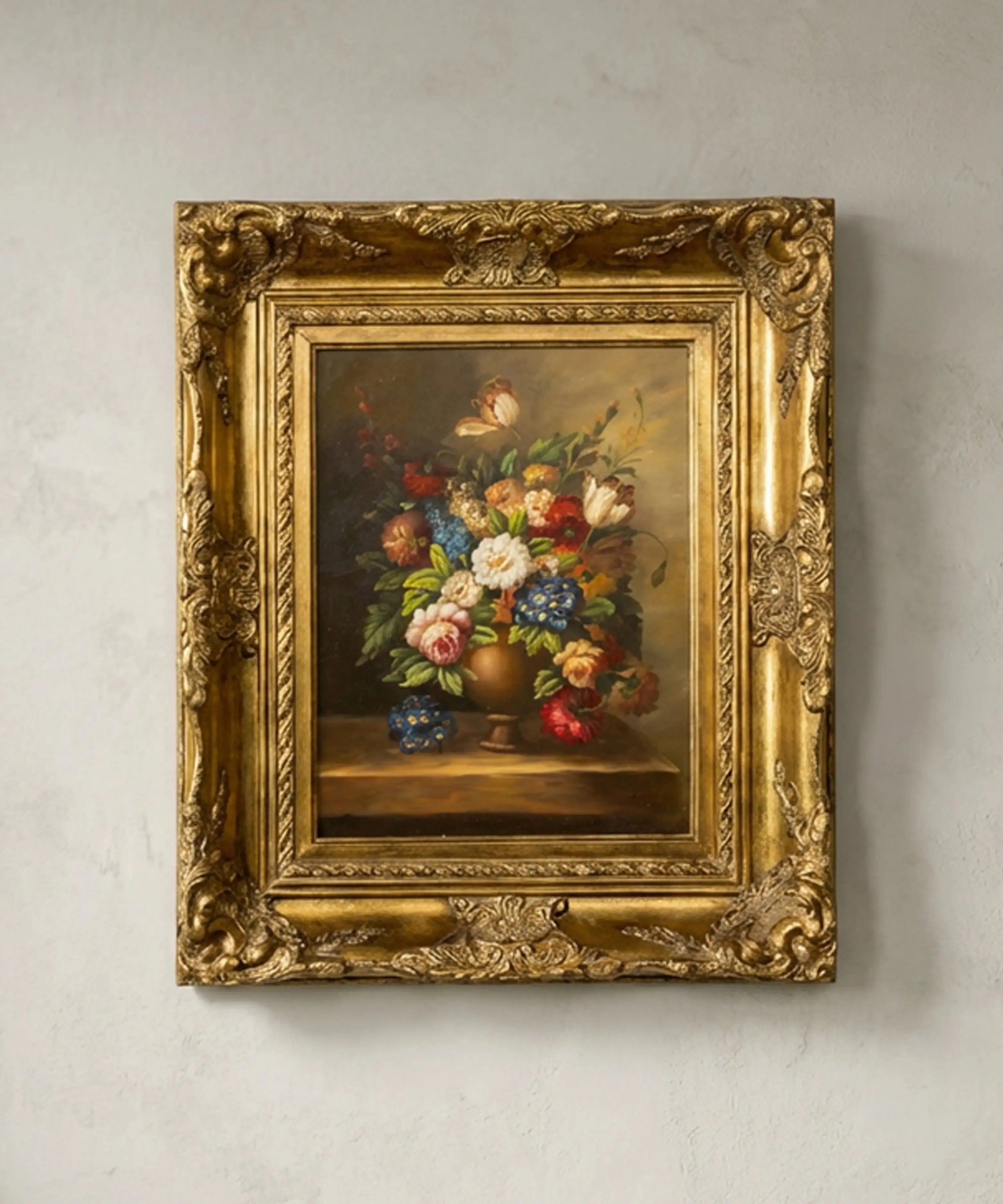 Cuadro con bodegón floral clásico y marco dorado Antique arte y decoracion