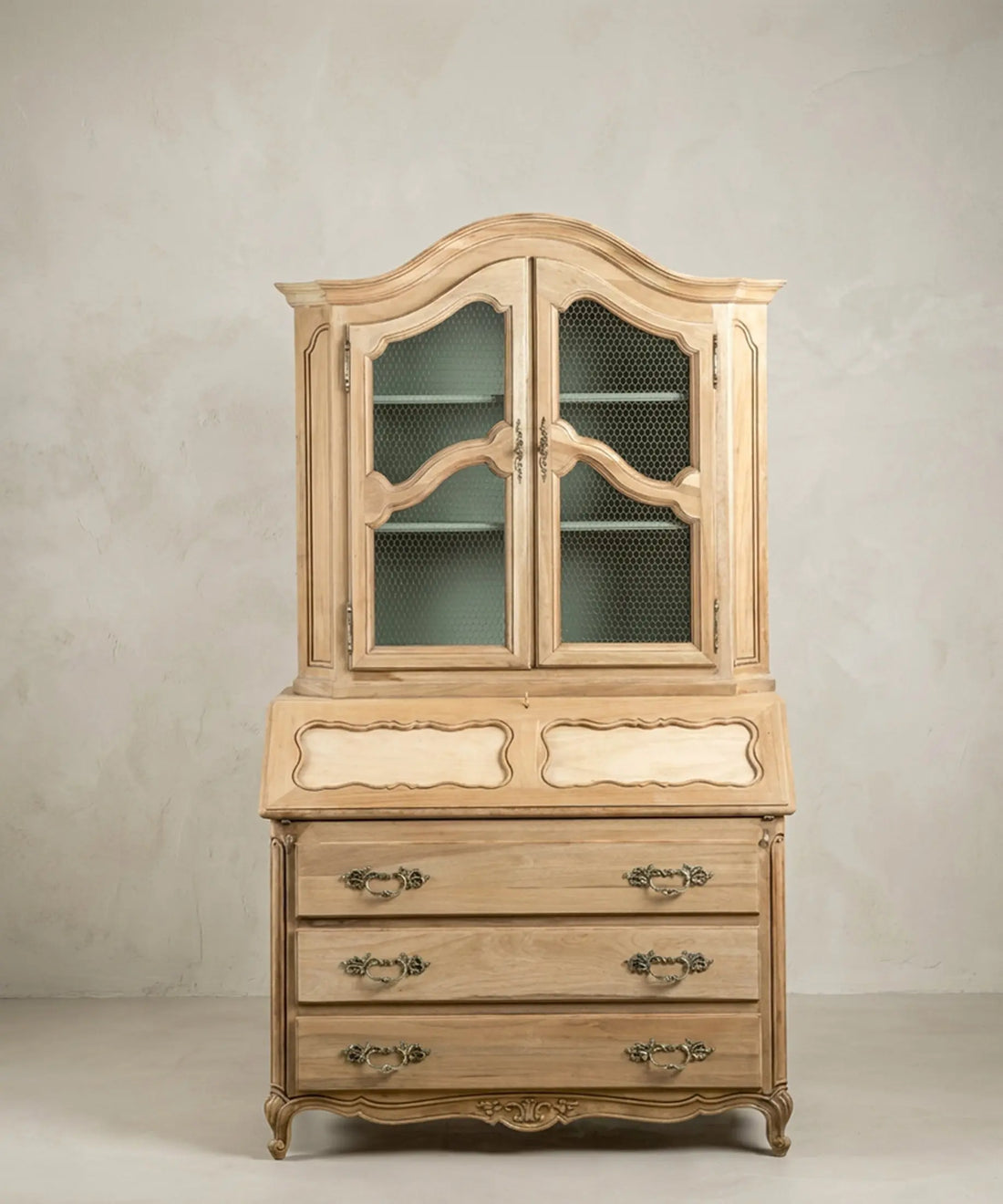Secreter Vitrina de Madera Lavada con Escritorio Abatible | Estilo Luis XV