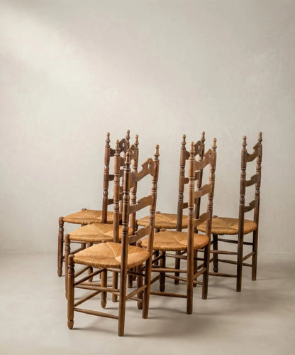 Conjunto de 6 sillas rústicas estilo provenzal en madera y enea