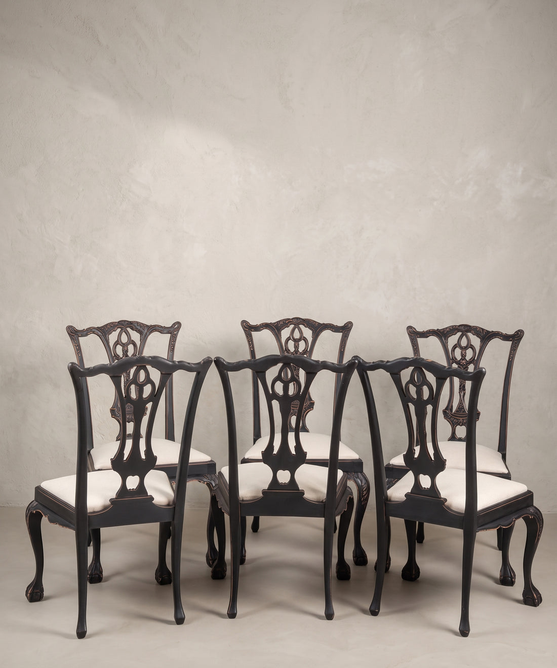 Conjunto de 6 Sillas Vintage Estilo Chippendale | Negro Decapado