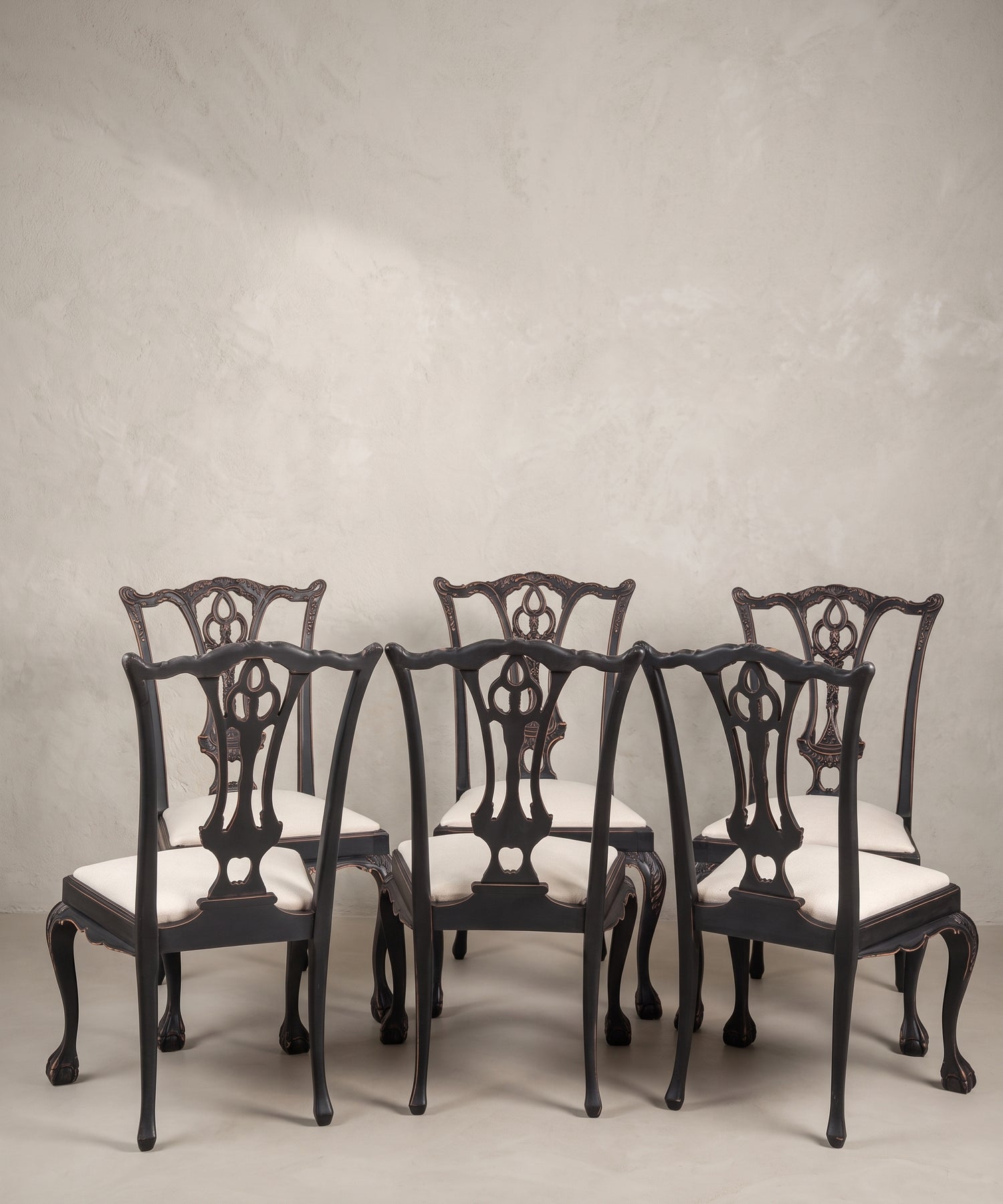 Conjunto de 6 Sillas Vintage Estilo Chippendale | Negro Decapado