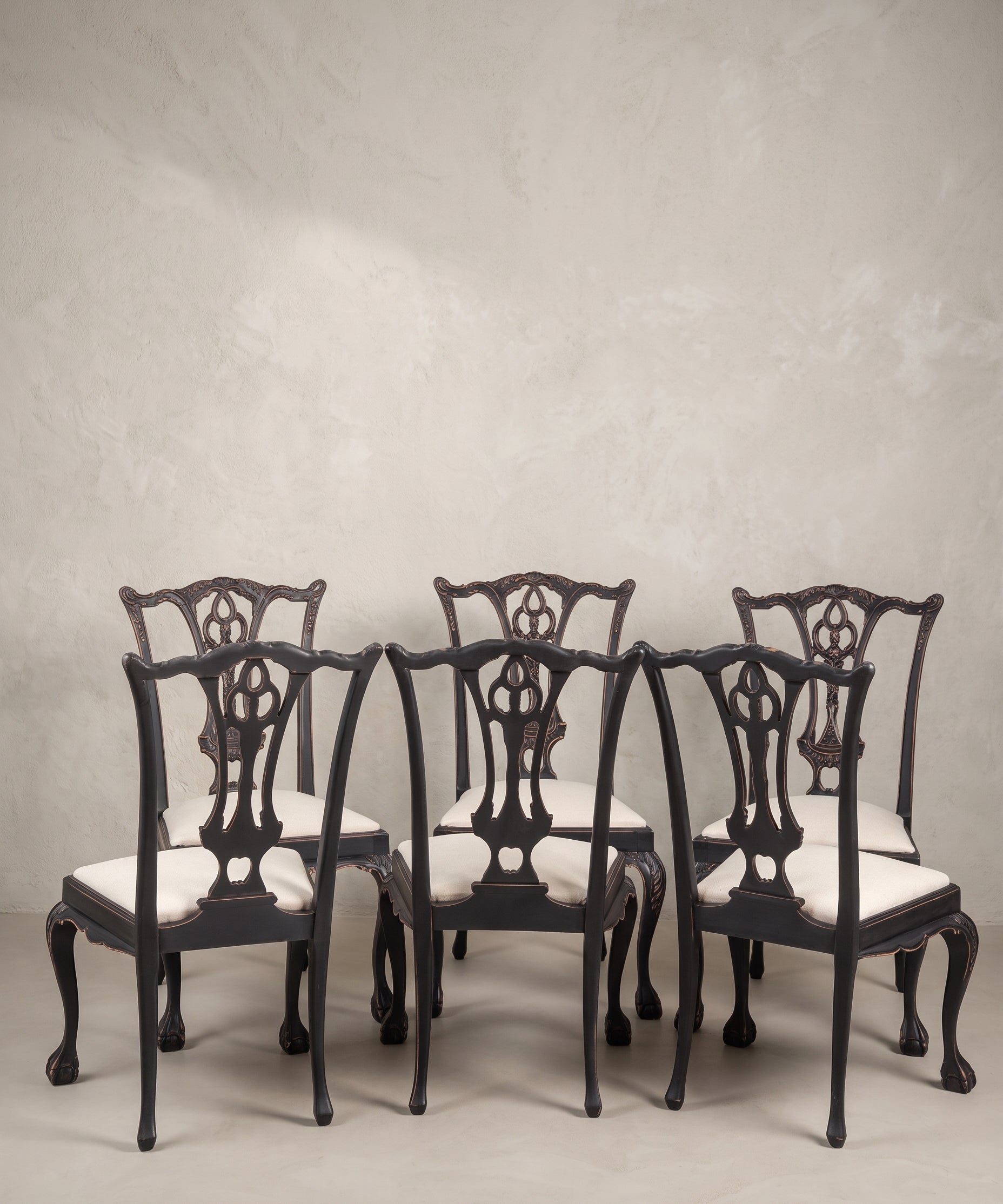 Conjunto de 6 Sillas Vintage Estilo Chippendale | Negro Decapado