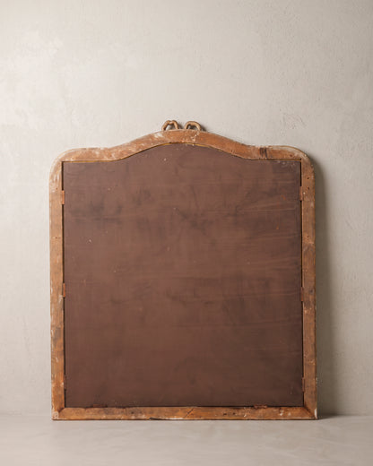 Espejo antiguo francés vista trasera, madera y restos de aparejo blanco — Antique Arte y Decoración