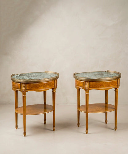 Pareja de Mesitas Auxiliares Vintage con Mármol Verde | Estilo Luis XVI