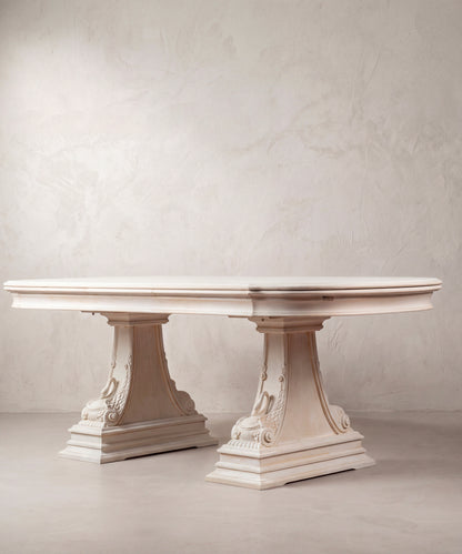 Mesa de Comedor Extensible con Cisnes Tallados | Estilo Imperio en Haya Maciza