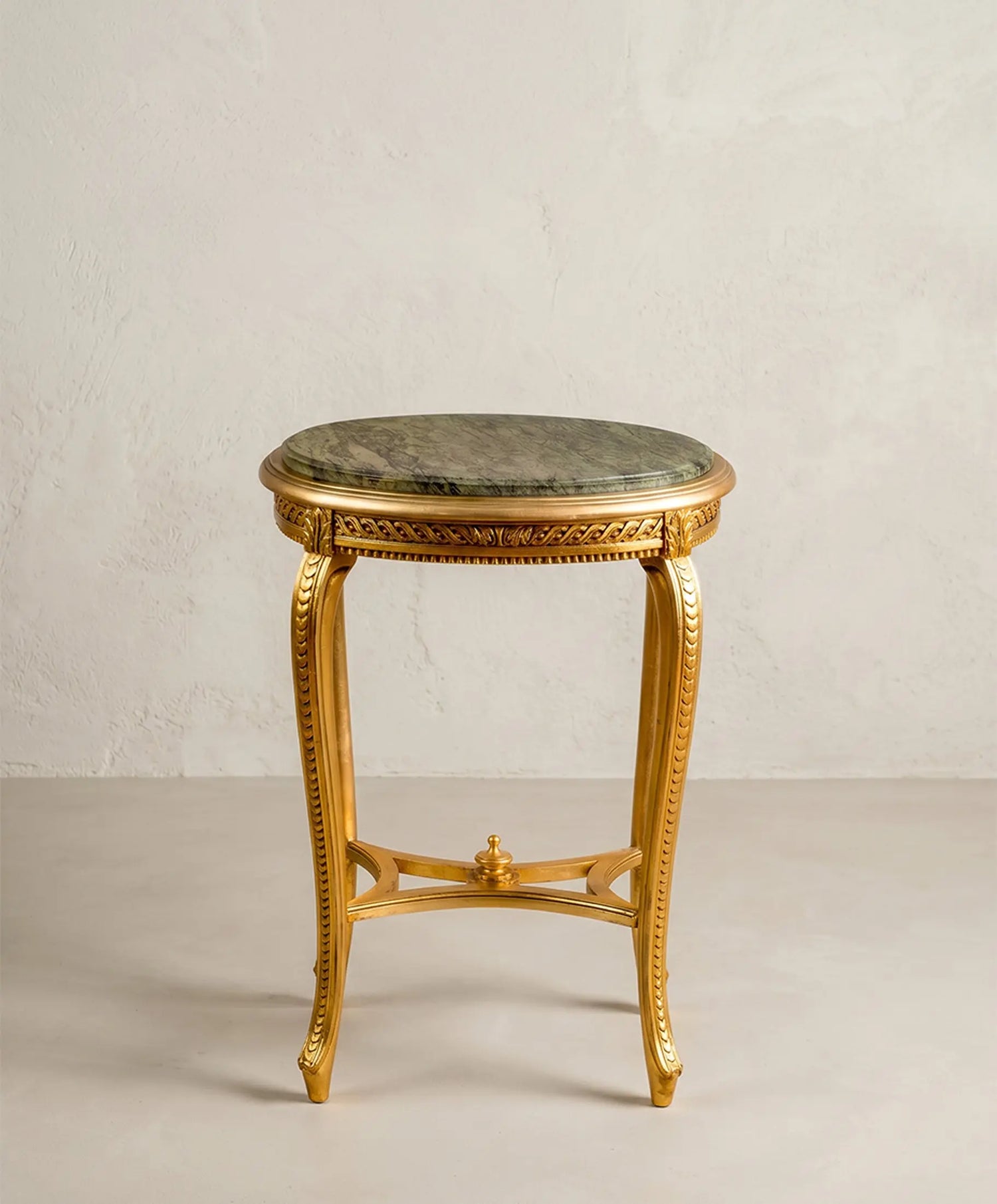 Mesa Velador Antigua Dorada con Mármol Verde | Estilo Luis XV
