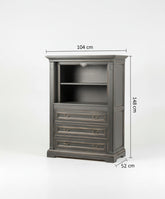 Esquema de dimensiones del mueble: 104 cm ancho, 148 cm alto, 52 cm fondo