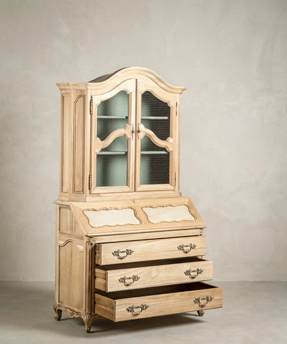 Secreter Vitrina de Madera Lavada con Escritorio Abatible | Estilo Luis XV