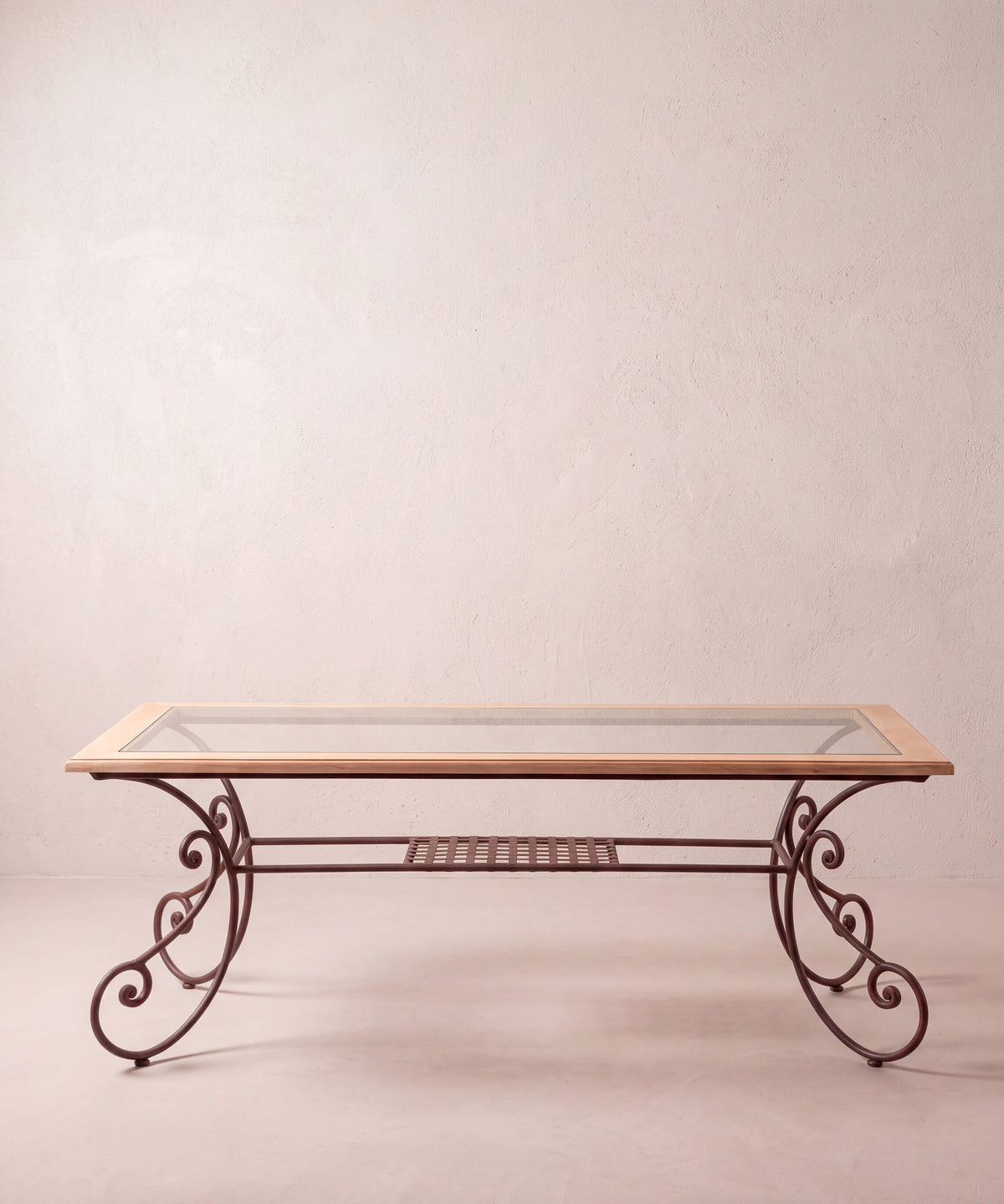 Mesa de Comedor de Forja y Roble con 4 Sillas | Francia, Años 50