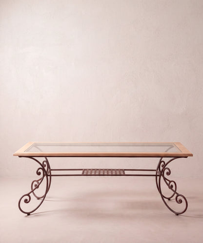 Mesa de Comedor de Forja y Roble con 4 Sillas | Francia, Años 50