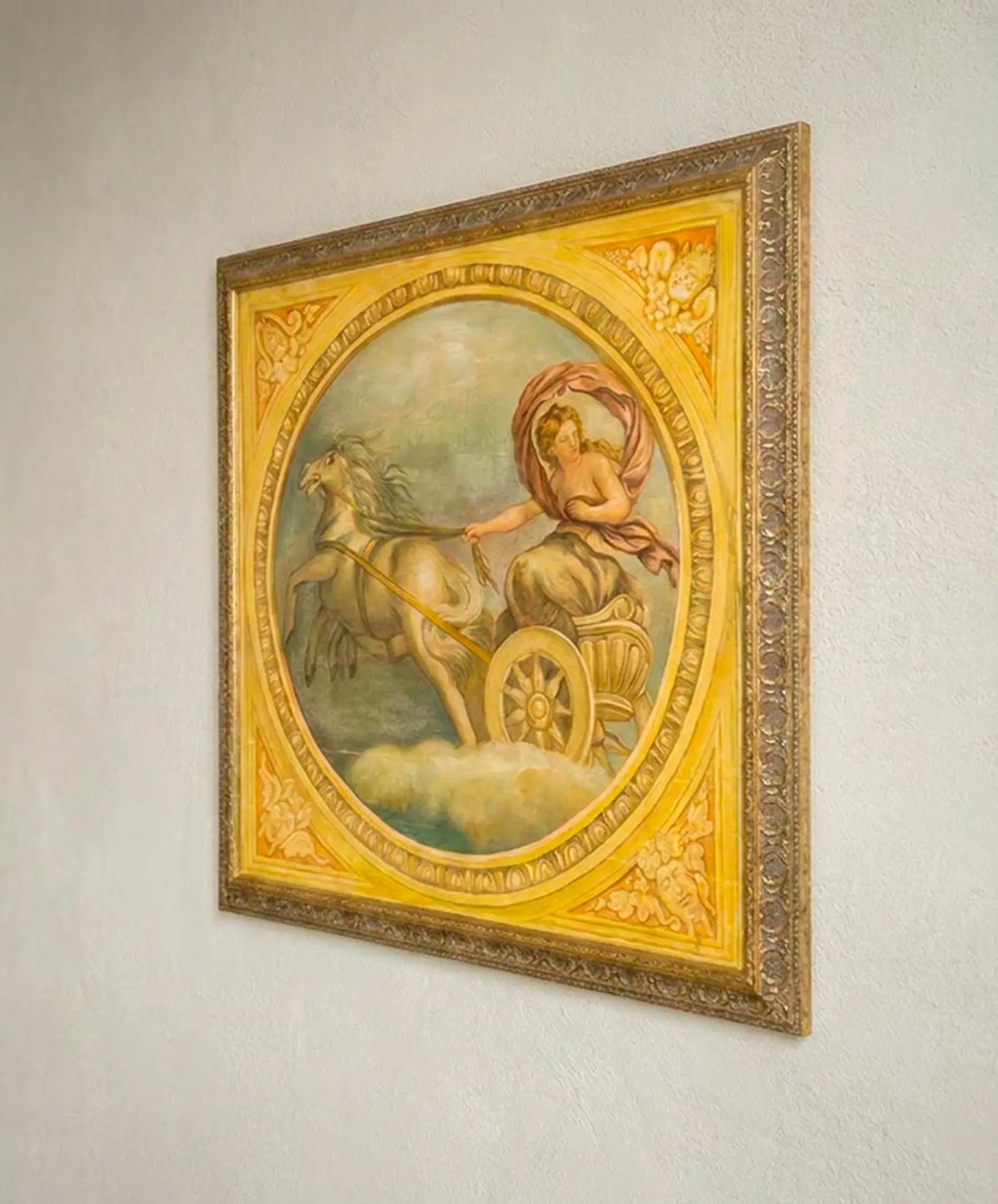 Cuadro clásico vista lateral marco de madera tallada y dorada — Antique Arte y Decoración