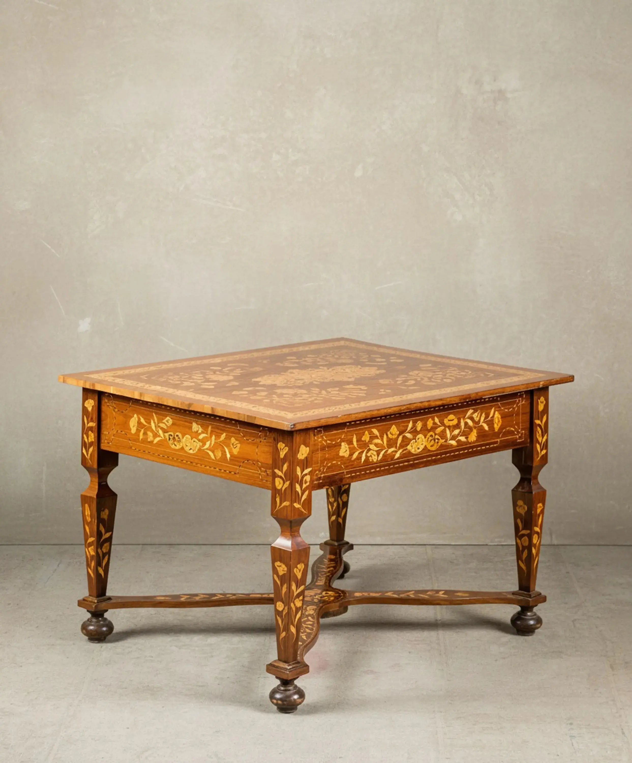 Mesa antigua de época con marquetería floral holandesa (Siglo XIX) Antique arte y decoracion