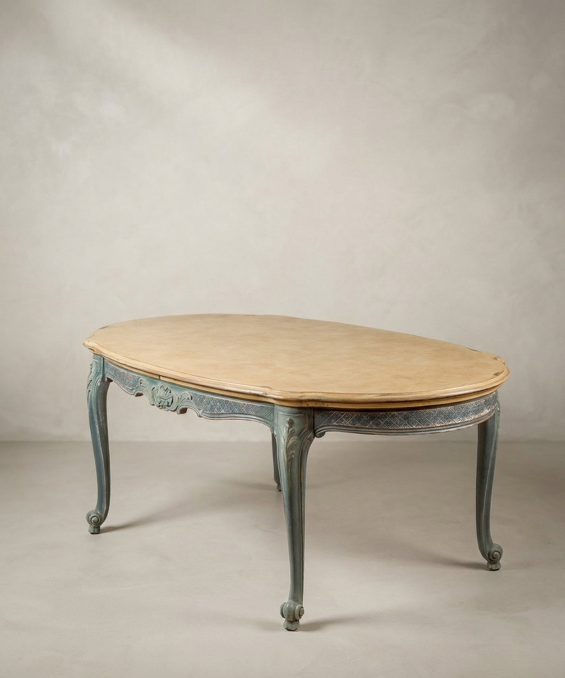 Mesa de Comedor Extensible Ovalada | Luis XV Provenzal Decapada en Azul