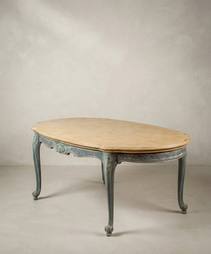 Mesa de Comedor Extensible Ovalada | Luis XV Provenzal Decapada en Azul