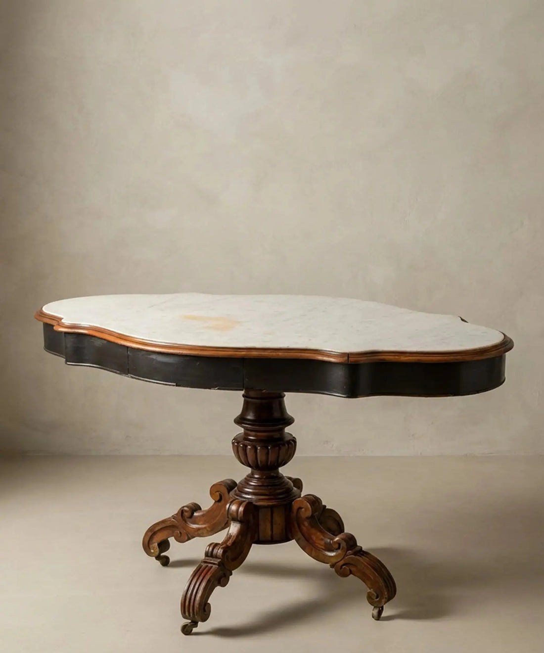 Mesa velador antigua de estilo Isabelino con mármol blanco y cajones ocultos (S. XIX) Antique arte y decoracion