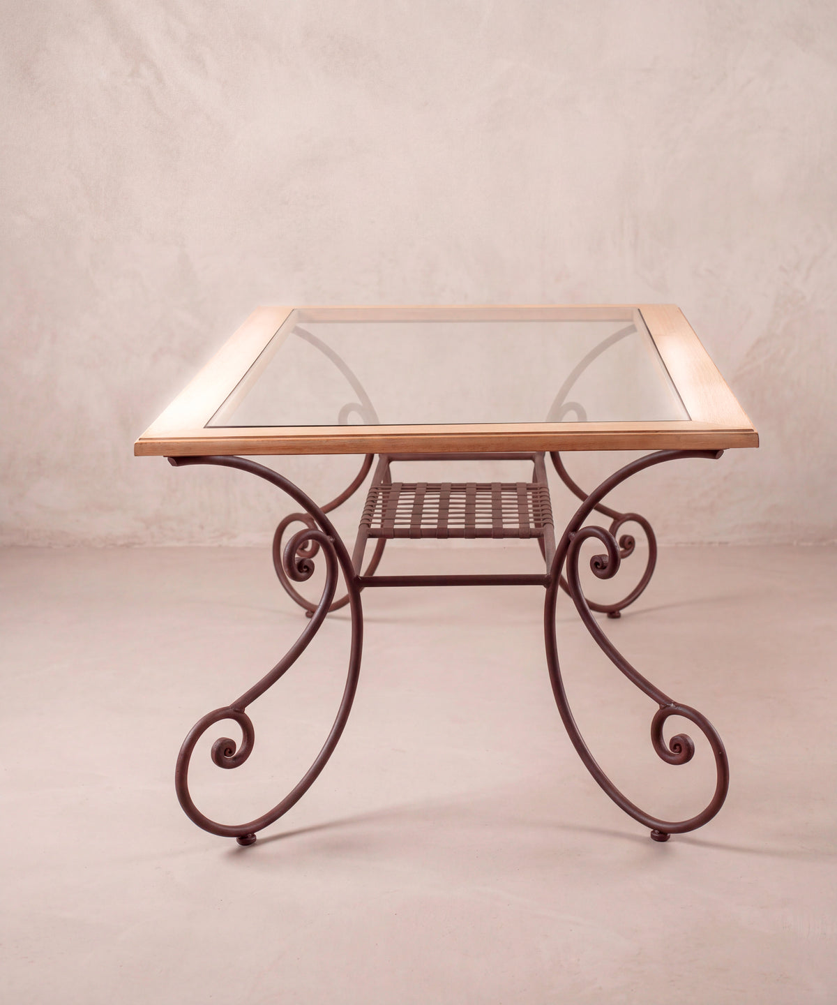 Mesa de Comedor de Forja y Roble con 4 Sillas | Francia, Años 50