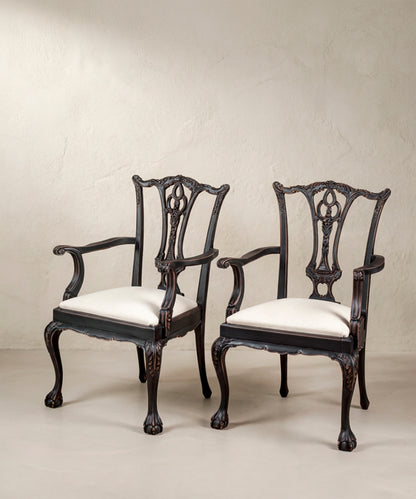 Pareja de sillones Chippendale vista lateral patas cabriolé y acanto — Antique Arte y Decoración