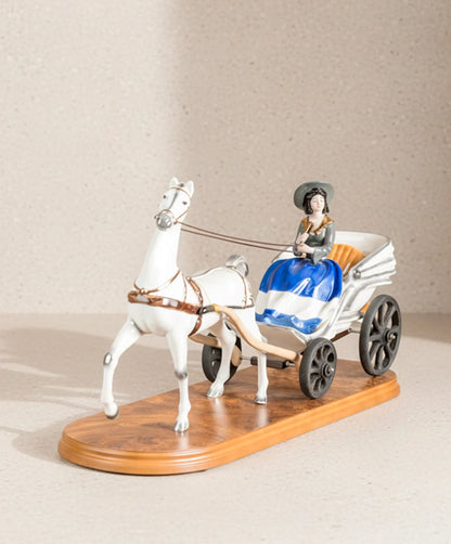 Figura de Porcelana Dama en Carruaje con Caballo | Vintage Siglo XX