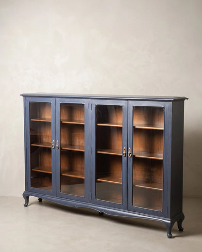 Vitrina Librería Antigua Pintada en Azul Azafata con 4 Puertas | Estilo Queen Anne Inglés