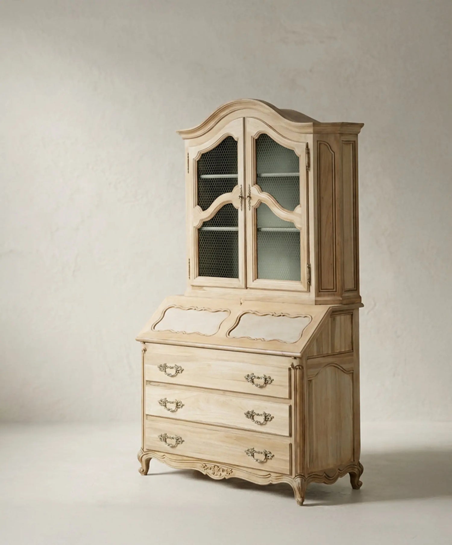 Secreter Vitrina de Madera Lavada con Escritorio Abatible | Estilo Luis XV