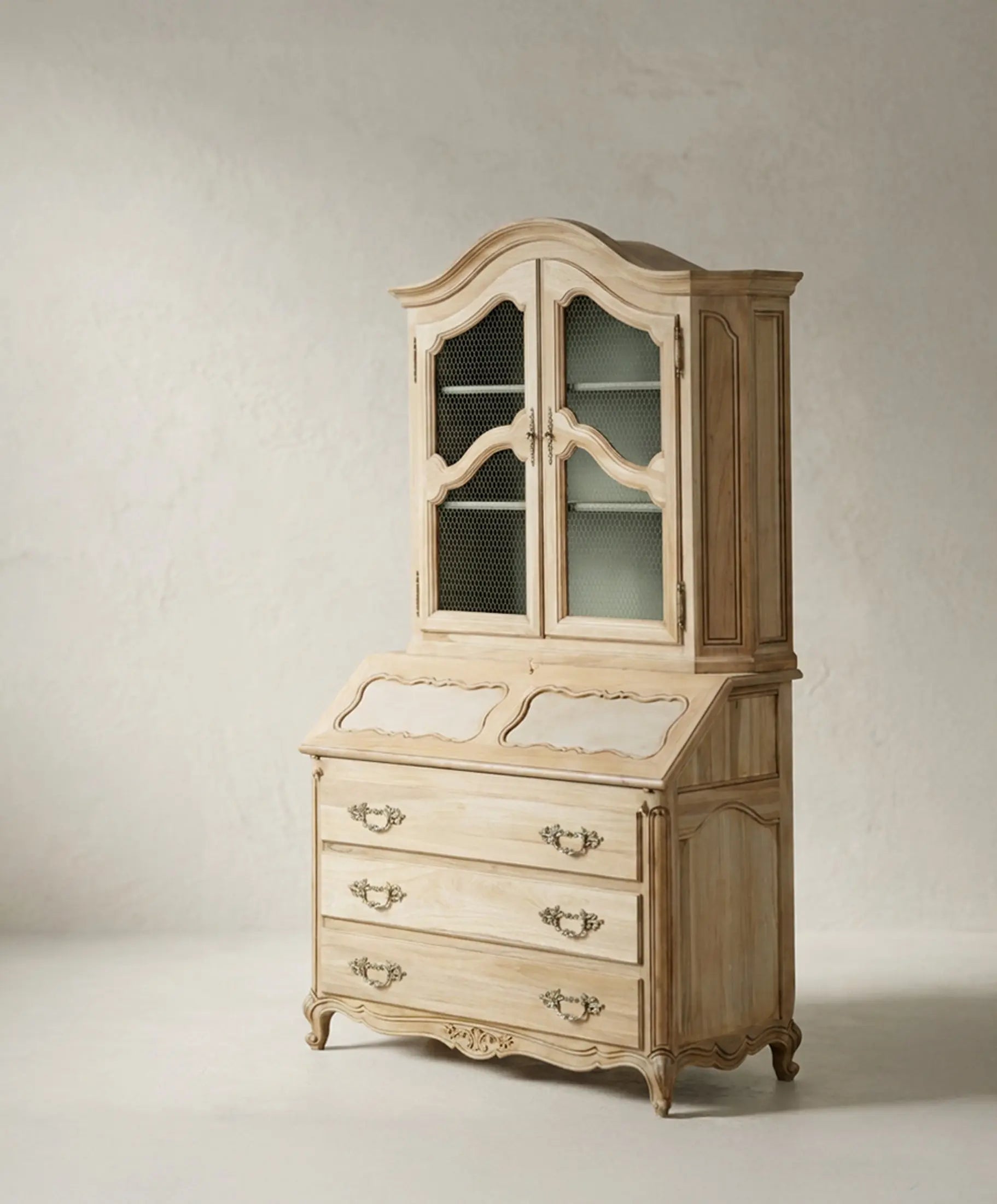 Secreter Vitrina de Madera Lavada con Escritorio Abatible | Estilo Luis XV