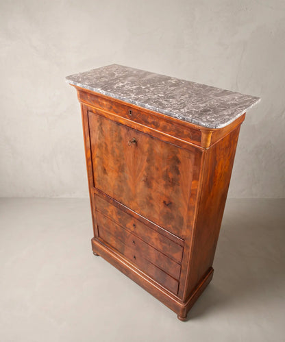 Vista superior tapa de mármol gris veteado original del secreter Luis Felipe — Antique Arte y Decoración