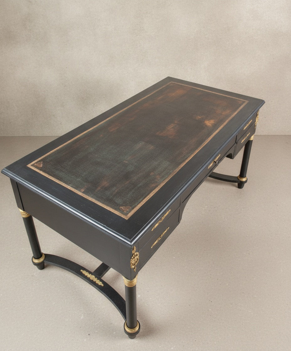 Escritorio Negro con Tablero de Piel | Estilo Imperio