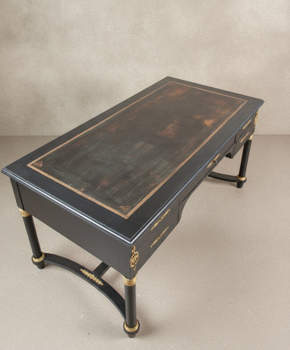Escritorio Negro con Tablero de Piel | Estilo Imperio