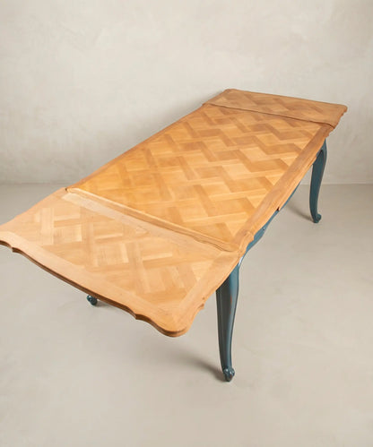 Mesa de Comedor Extensible con Parqué Versalles | Estilo Luis XV en Azul
