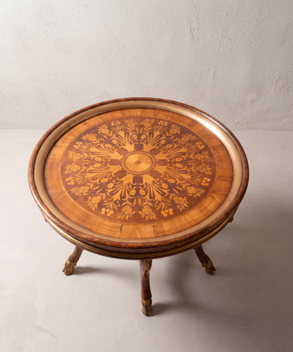 Vista superior tapa de marquetería con roseta central y palmetas — Antique Arte y Decoración