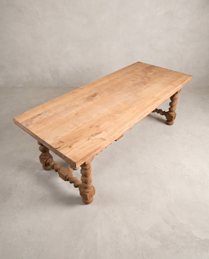 Mesa de Comedor de Roble Macizo de 220 cm | Patas Salomónicas, Francia