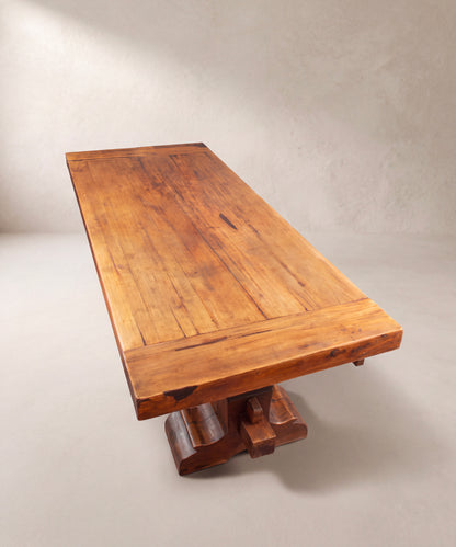 Vista superior tablero de teca con testeros y pátina original — Antique Arte y Decoración