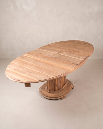 Vista superior mesa de comedor extensible de nogal abierta con ala central — Antique Arte y Decoración