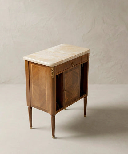 Vista superior mueble auxiliar con tapa de mármol crema y beige — Antique Arte y Decoración