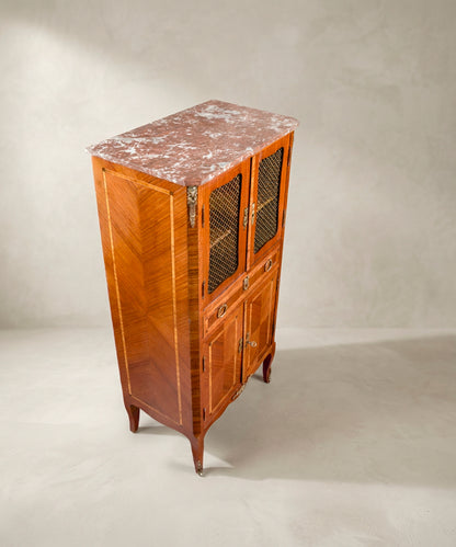 Mueble Auxiliar Vintage con Marquetería y Mármol | Estilo Transición