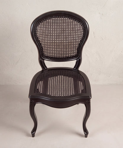 Vista superior silla de rejilla negra con asiento y respaldo nuevos — Antique Arte y Decoración