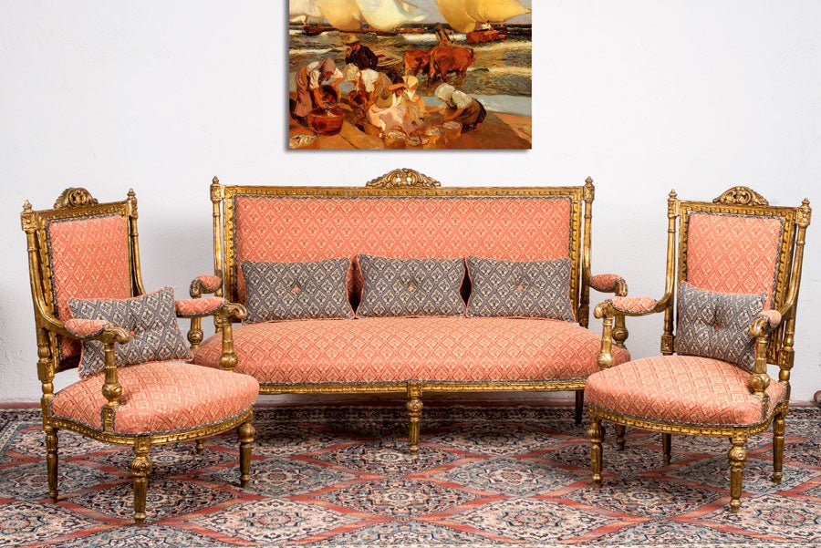 Conjunto de sofá y sillones Luis XVI antiguos - Antique arte y decoracion