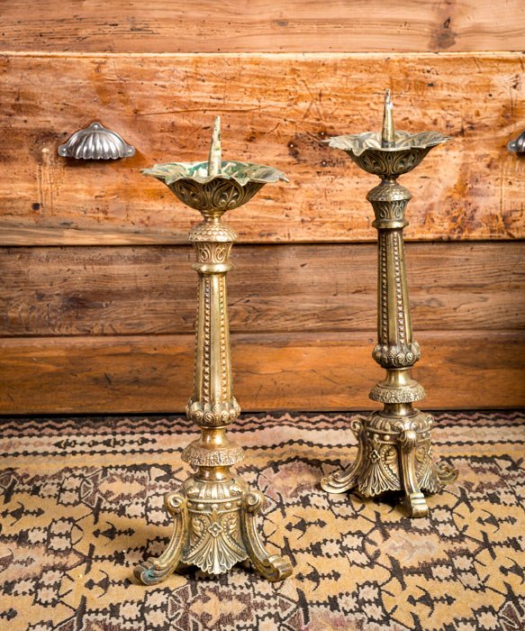 Pareja de portavelas antiguos - Antique arte y decoracion
